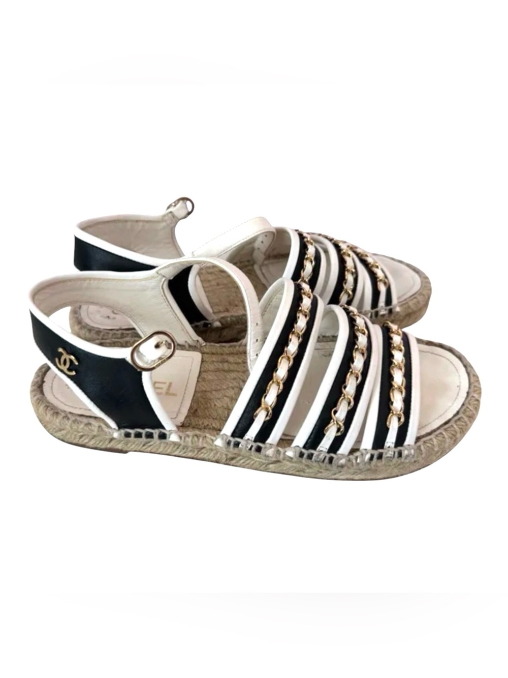 Chanel White Dad Sandals with Black Trim - Picture 2 of 15